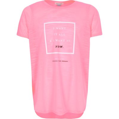 Girls fluro pink slogan print t-shirt